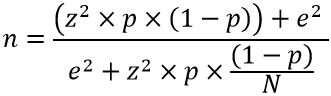 n = ((z^2 * p * (1 - p)) + e^2) / (e^2 + z^2 * p * ((1 - p) / N))